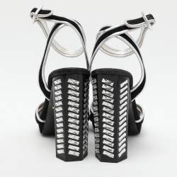 Prada Black/Silver Suede and Leather Ankle Strap Sandals Size 39.5