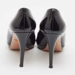 Prada Black Patent Leather Peep Toe Platform Pumps Size 39
