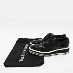 Prada Black Brogue Leather Derby Low Top Sneakers Size 39