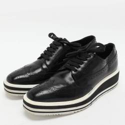 Prada Black Brogue Leather Derby Low Top Sneakers Size 39