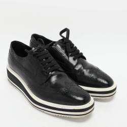 Prada Black Brogue Leather Derby Low Top Sneakers Size 39