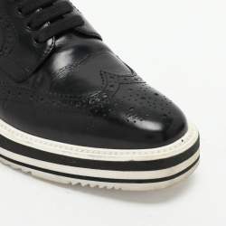 Prada Black Brogue Leather Derby Low Top Sneakers Size 39