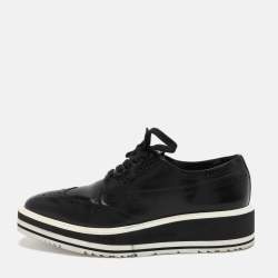 Prada Black Brogue Leather Derby Low Top Sneakers Size 39