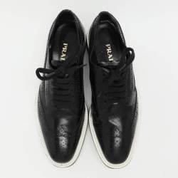 Prada Black Brogue Leather Derby Low Top Sneakers Size 39