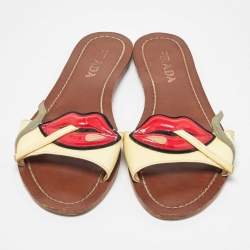 Prada Multicolor Patent Leather Smokings Lips Flats Slides Size 36