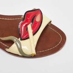 Prada Multicolor Patent Leather Smokings Lips Flats Slides Size 36