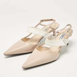 Prada Beige/White Leather Slingback Pumps Size 40.5