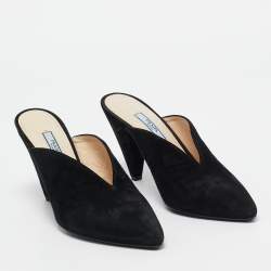 Pre Owned Prada Black Suede Mules Size 37