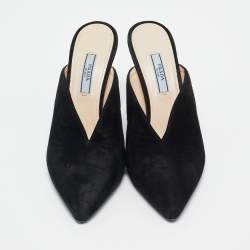 Pre Owned Prada Black Suede Mules Size 37