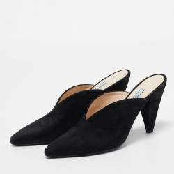 Pre Owned Prada Black Suede Mules Size 37