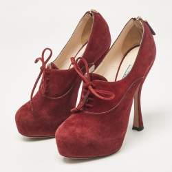 Prada Burgundy Suede Lace Up Booties Size 37.5