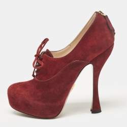 Prada Burgundy Suede Lace Up Booties Size 37.5