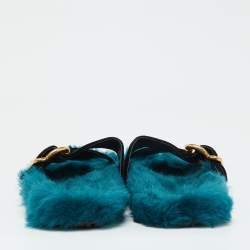 Pre Owned Prada Black/Teal Blue Velvet Flat Sandals Size 41