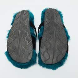 Pre Owned Prada Black/Teal Blue Velvet Flat Sandals Size 41