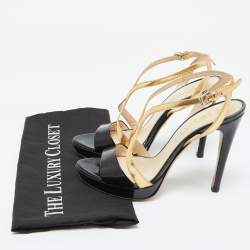Pre Owned Prada Black/Gold Leather Strappy Platform Sandals Size 37