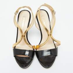 Pre Owned Prada Black/Gold Leather Strappy Platform Sandals Size 37