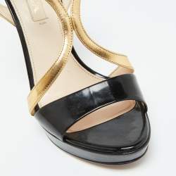 Pre Owned Prada Black/Gold Leather Strappy Platform Sandals Size 37
