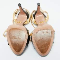 Pre Owned Prada Black/Gold Leather Strappy Platform Sandals Size 37