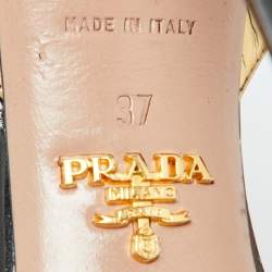 Pre Owned Prada Black/Gold Leather Strappy Platform Sandals Size 37