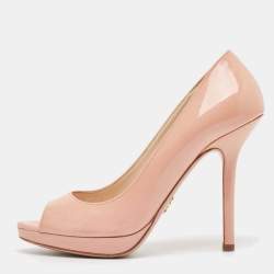 Prada Pink Patent Leather Peep Toe Platform Pumps Size 37.5