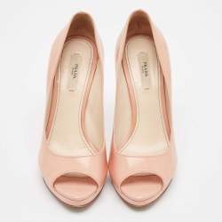 Prada Pink Patent Leather Peep Toe Platform Pumps Size 37.5