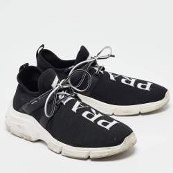 Prada Black/White Knit Fabric Lace Up Sneakers Size 37.5