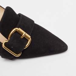 Prada Black Suede Buckle Detail Block Heel Pumps Size 38