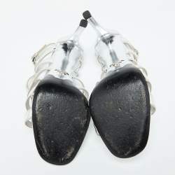 Pre Owned Prada Silver Leather Ankle Strap Sandals Size 39