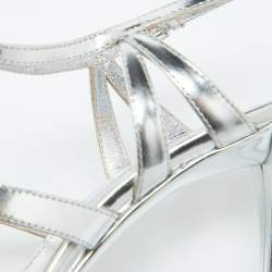 Pre Owned Prada Silver Leather Ankle Strap Sandals Size 39