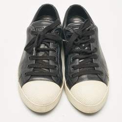 Pre Owned Prada Black Leather Lace Up Sneakers Size 36.5