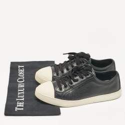 Pre Owned Prada Black Leather Lace Up Sneakers Size 36.5