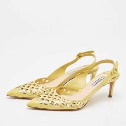 Prada Yellow Leather Pointed Toe Slingback Pumps Size 39.5