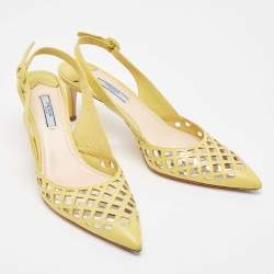 Prada Yellow Leather Pointed Toe Slingback Pumps Size 39.5