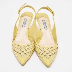 Prada Yellow Leather Pointed Toe Slingback Pumps Size 39.5