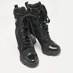 Prada Black Leather and Nylon Ankle Length Boots Size 38