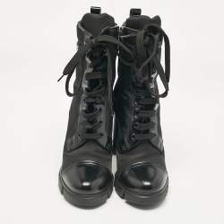 Prada Black Leather and Nylon Ankle Length Boots Size 38