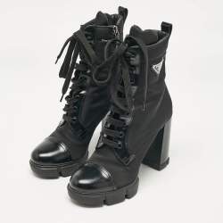 Prada Black Leather and Nylon Ankle Length Boots Size 38