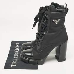 Prada Black Leather and Nylon Ankle Length Boots Size 38