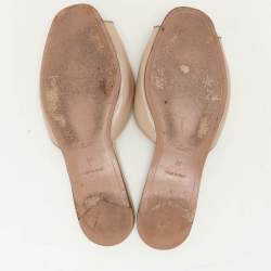 Prada Beige Saffiano Patent Leather Embellished Flat Slides Size 36