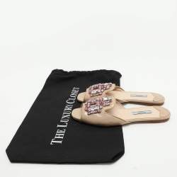 Prada Beige Saffiano Patent Leather Embellished Flat Slides Size 36
