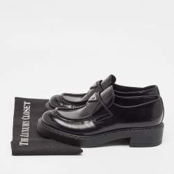 Pre Owned Prada Black Leather Slip On Loafers Size 39
