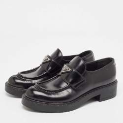 Pre Owned Prada Black Leather Slip On Loafers Size 39