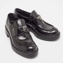 Pre Owned Prada Black Leather Slip On Loafers Size 39