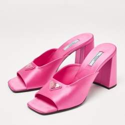Prada Pink Satin Block Heel Slide Sandals Size 40