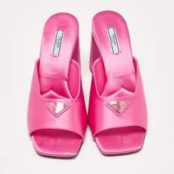 Prada Pink Satin Block Heel Slide Sandals Size 40