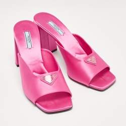 Prada Pink Satin Block Heel Slide Sandals Size 40
