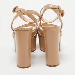 Prada Beige Patent Leather Ankle Strap Sandals Size 39