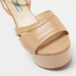 Prada Beige Patent Leather Ankle Strap Sandals Size 39