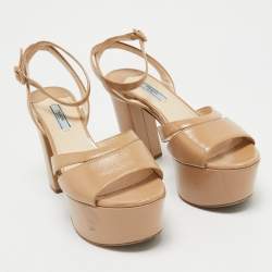 Prada Beige Patent Leather Ankle Strap Sandals Size 39