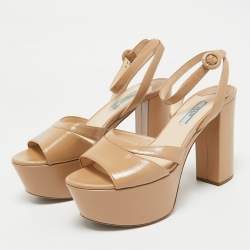 Prada Beige Patent Leather Ankle Strap Sandals Size 39